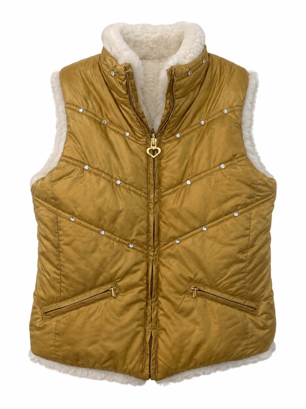 The Children’s Place Girls Gold Faux Fur Lined Puffer Vest Rhinestone M 7/8